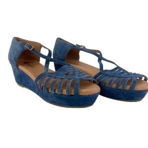 Anthropologie Gee Wawa Blue Suede Platform Sandals Size 9